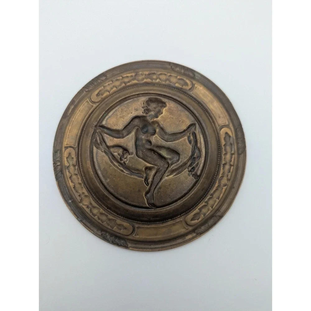 Antique Neoclassical Art Nouveau Bronze Victorian Change Tray Naked Lady 5